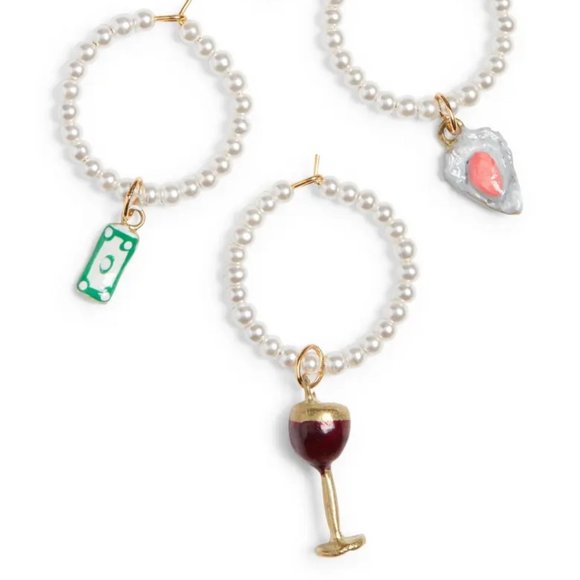 SUSAN ALEXANDRA Snack Set of 4 Imitation Pearl Wine Glass Charms - Picture 2 of 3